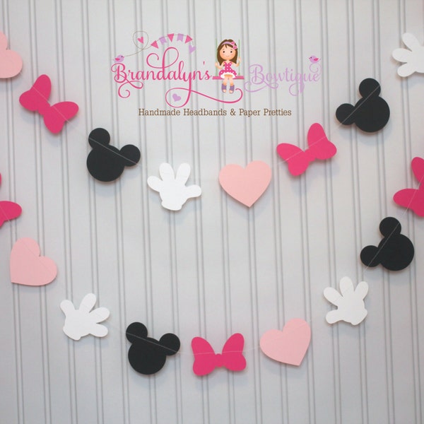 Mickey Minnie Mouse inspired Garland in pink, Mickey Mouse Birthday garland, Minnie Mouse garland, Minnie Mouse Birthday garland