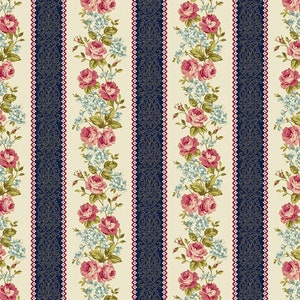 Fabric Navy Floral Stripe From the Spellbound Collection by Windham and ...