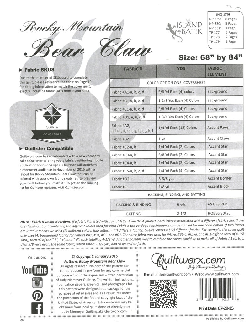 Rocky Mountain Bear Claw Paper Piecing Quilting Pattern by Judy Niemeyer