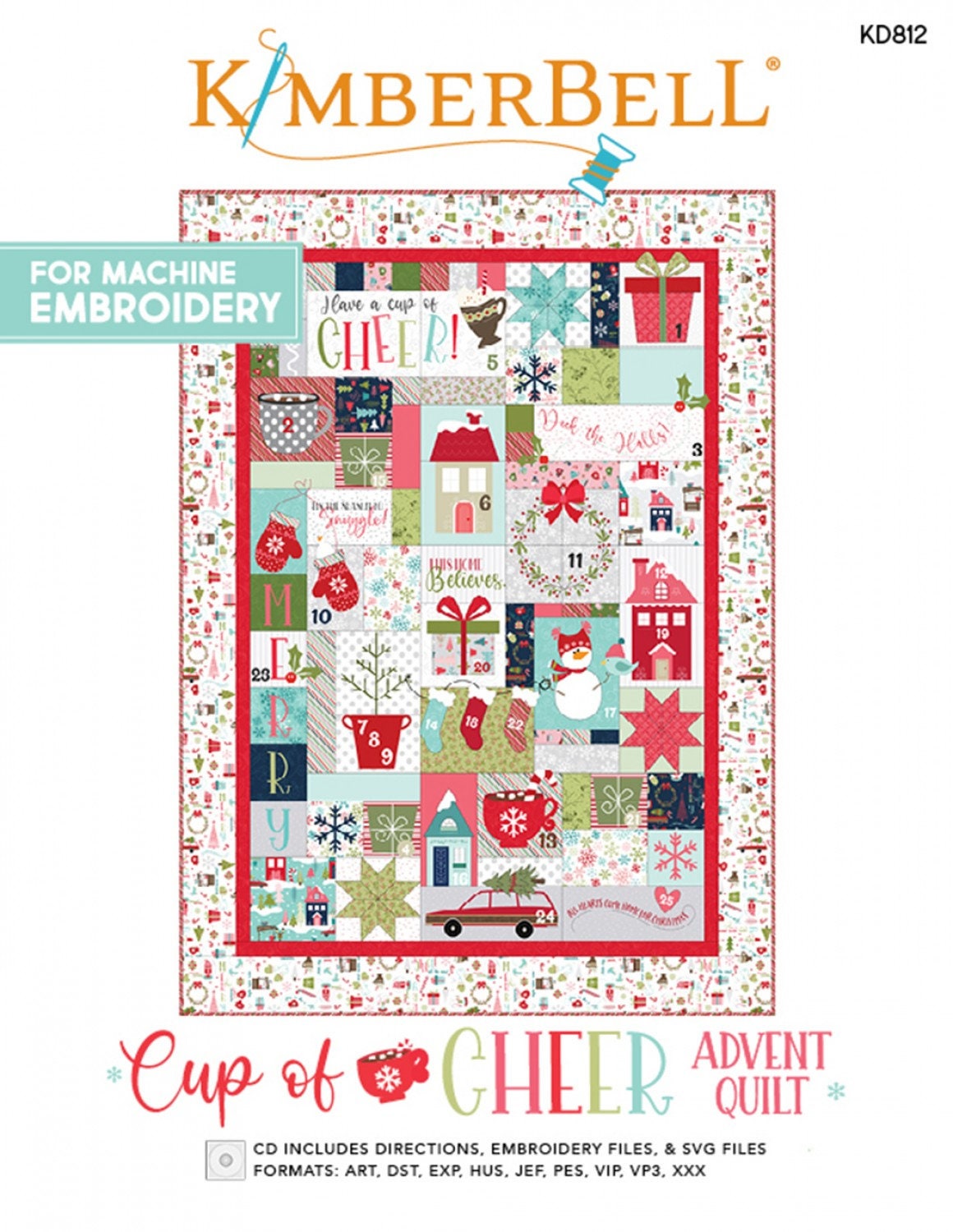 CD de bordado à máquina de Natal da Kimberbell's Cup of Cheer Advent