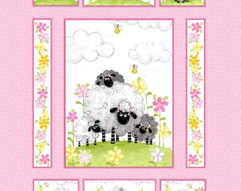 Fabric Susybee Pink Lal the Lamb Panel Quilting Panel for Childrens Quilts
