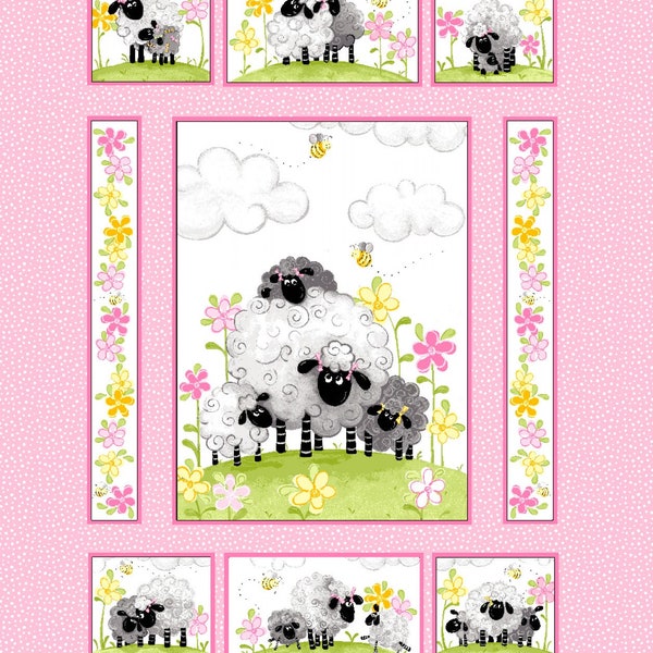Fabric Susybee Pink Lal the Lamb Panel Quilting Panel for Childrens Quilts