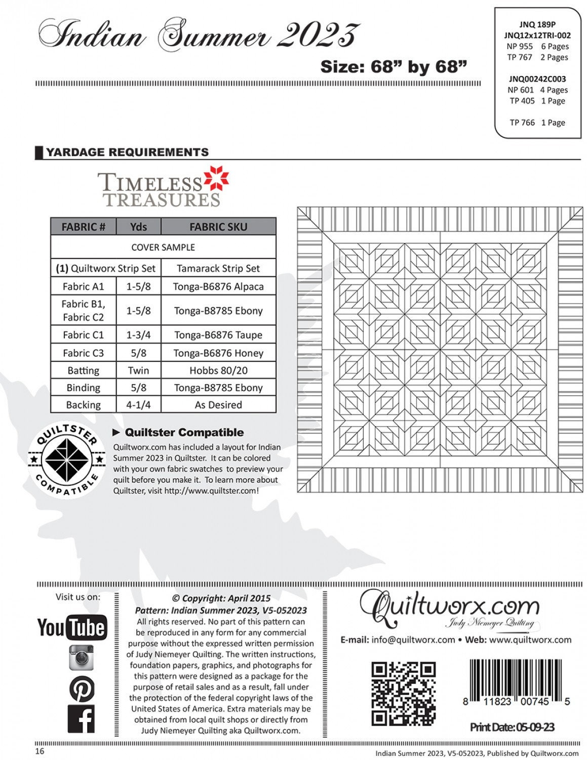 Indian Summer 2023 New Paper Piecing Quilting Pattern by Judy Niemeyer ...