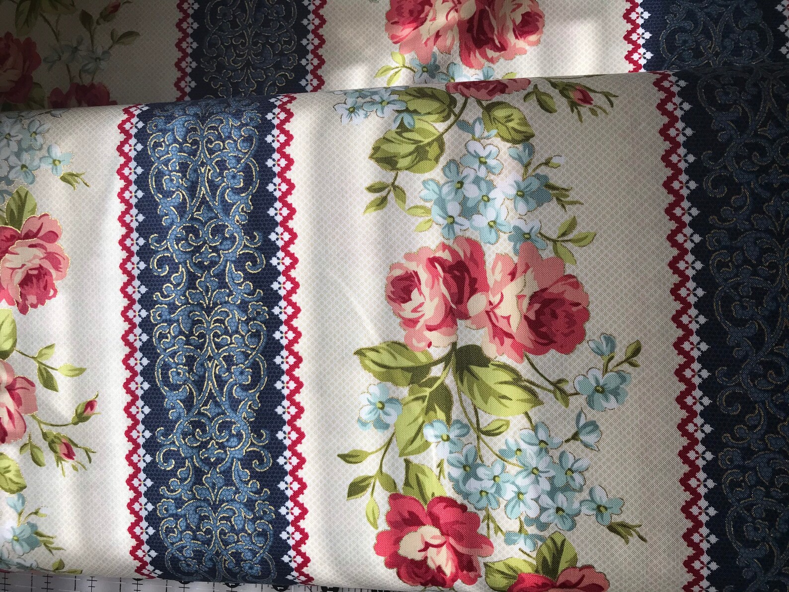 Fabric Navy Floral Stripe From the Spellbound Collection by Windham and ...