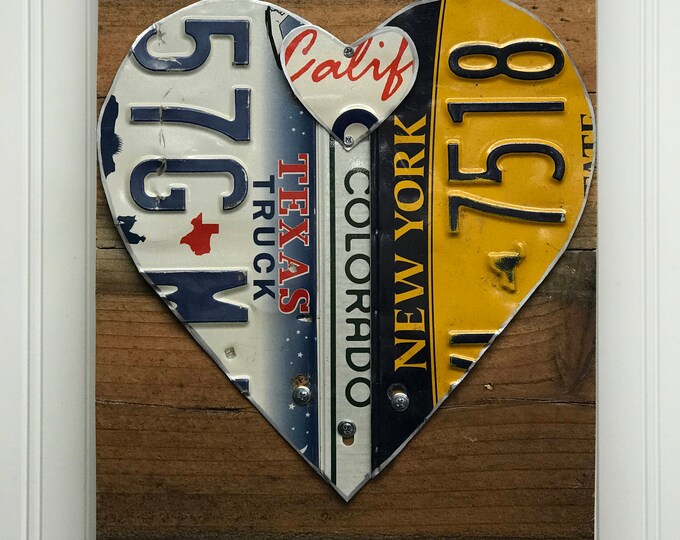 License Plate Heart, Unique Wedding, Valentine Anniversary Sign, Couples Gift Tin Anniversary