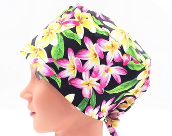 Scrub Cap in Plumeria with Cinching Ties