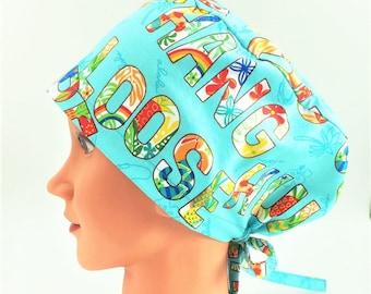 Scrub Cap in Hawaiian Style with Cinching Ties