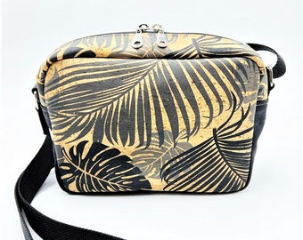 Cork Boxy Crossbody Bag in Tropical Palm Leaf Cork Fabric