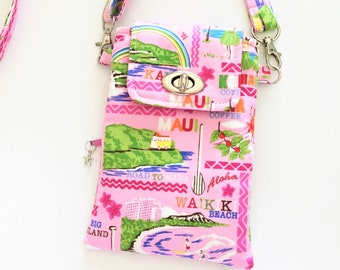 Cell Phone Crossbody Bag in Hawaiian Islands Theme