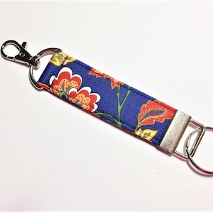 Key Fob, Key Chain, Snap Hook Key Fob, Floral Key Fob In Blue Floral