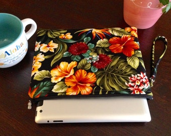iPad Cover in Hawaiian Floral on Black - Made in Maui