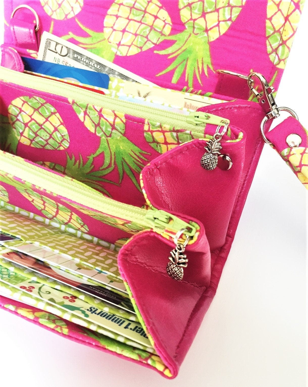 Hot Pink Wallet, Travel Bag, Wristlet, Organizer Wallet, Tropical Bag, NCW, Necessary Clutch ...
