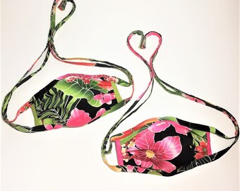Face Mask in Pink Floral with Ties