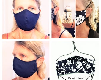 Custom Order Face Mask with Paracord and Toggle, Reusable Mask, Hawaii Mask with filter pocket & nose wire - Made to Order