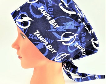 Scrub Cap in Tampa Bay Lightning with Cinching Ties