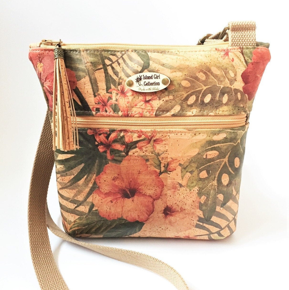 Cork Cross Body  Bag  Double Zipper Cross Body  Bag  