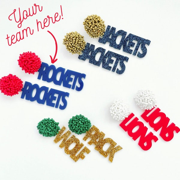 Custom Team Earrings, Personalized Team Earrings, Game Day Earrings, College Earrings, Spirit Wear, Sports Mom, High School Team Earrings