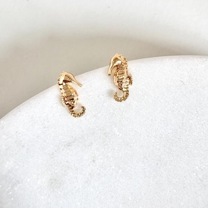 Seahorse Stud Earrings, Gold Seahorse Stud Earrings, Seahorse Studs, Gold Studs, Gold Seahorse Earrings