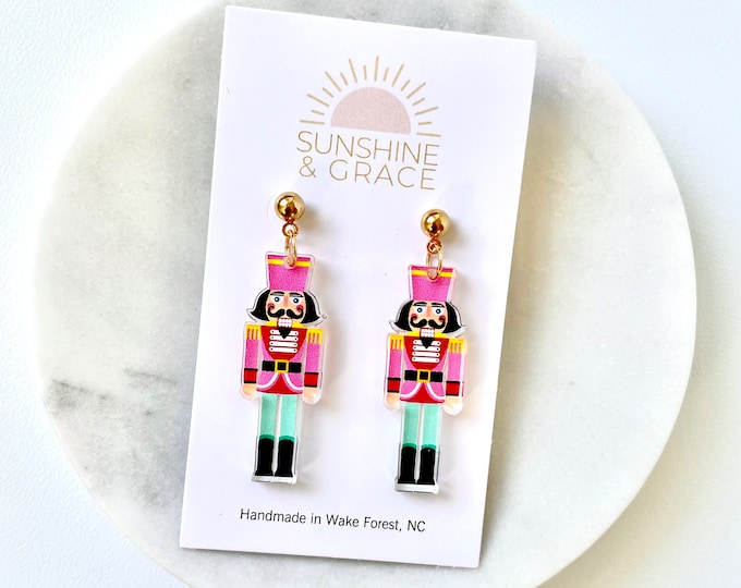 Nutcracker Earrings, Christmas Earrings, Holiday Earrings, Pink