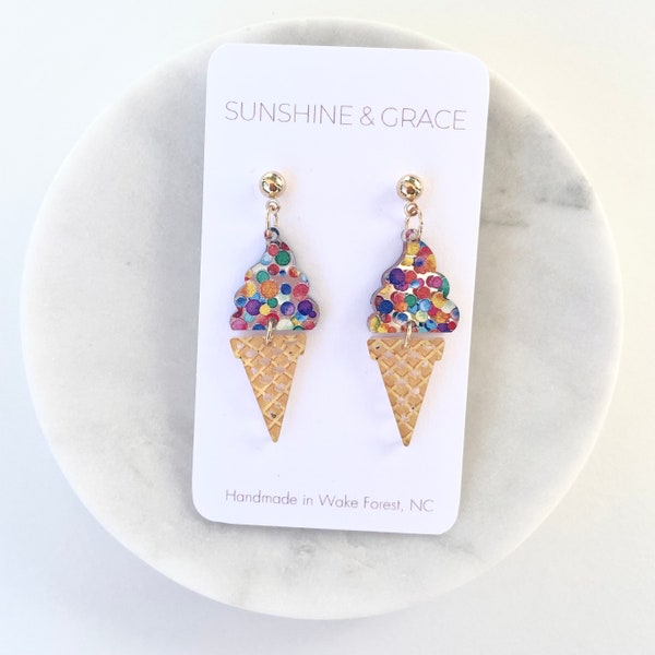 Ice Cream Earrings, Ice Cream Cone Earrings, Summer Earrings, Summer Treat Earrings, Icecream Cone Earrings, Summer Statement Earrings