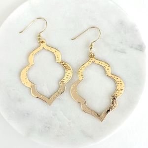 Hammered Gold Moroccan Earrings, Gold Earrings, Everyday Earrings, Statement Earrings, Hammered Gold Earrings, Quatrefoil Earrings