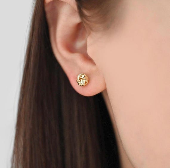 Gold Knot Studs, Love Knot Stud Earrings, Gold Love Knot Earrings
