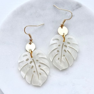 Lena Monstera Earrings, Ivory Earrings, Leaf Earrings, Resort Earrings, Monstera Leaf Earrings, Tortoiseshell Earrings