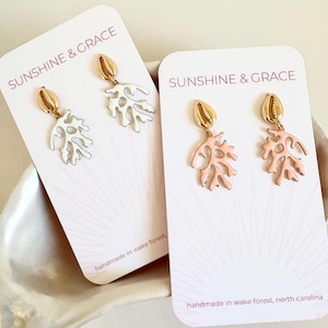 Coral Dangle Earrings, Coral Jewelry, Sea Shell Hoop Earrings, Beach Earrings, Vacation Jewelry, Summer Jewelry, Summer Earrings