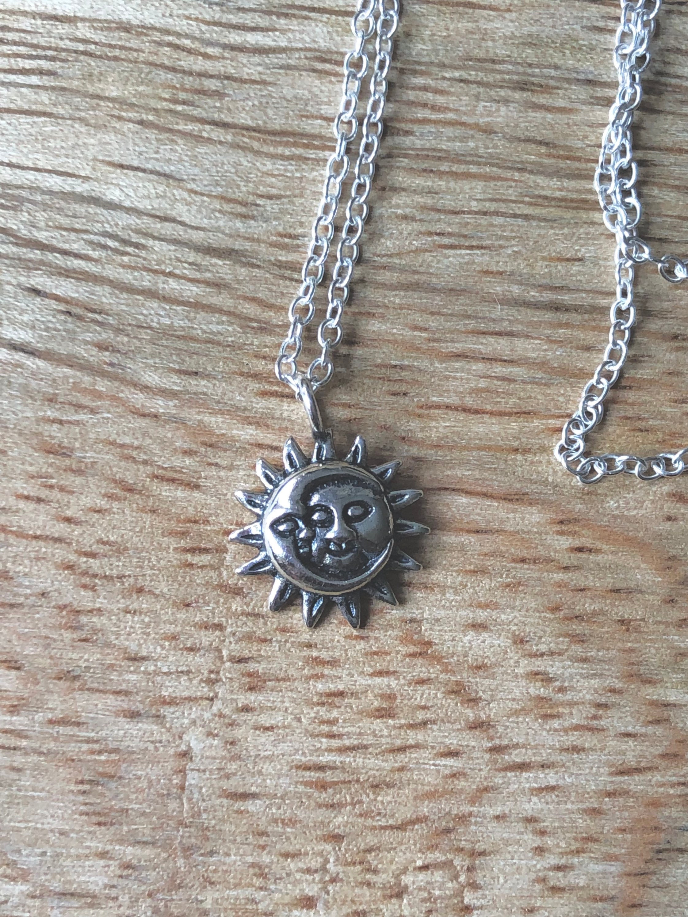 Sterling Silver Sun and Moon Necklace 