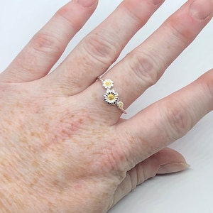 Gänseblümchen Ring aus Sterling Silber und Gold vergoldet
