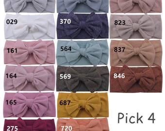 Choisissez 4 bandeaux pour bébés tout-petits Headwrap Newborn Girls Cotton Ribbed Turban Hairband Hair Bow 0-2 Years Baby Headband