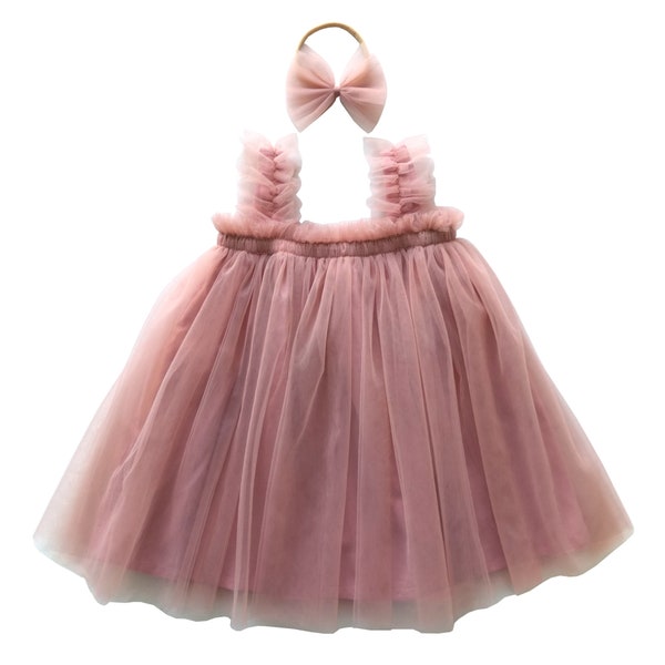 Layered Tulle Tutu Dress for Toddler Girls,Baby Girl Birthday Party Dress Princess Tulle Skirt Set with Hair Bow Headband or Clip