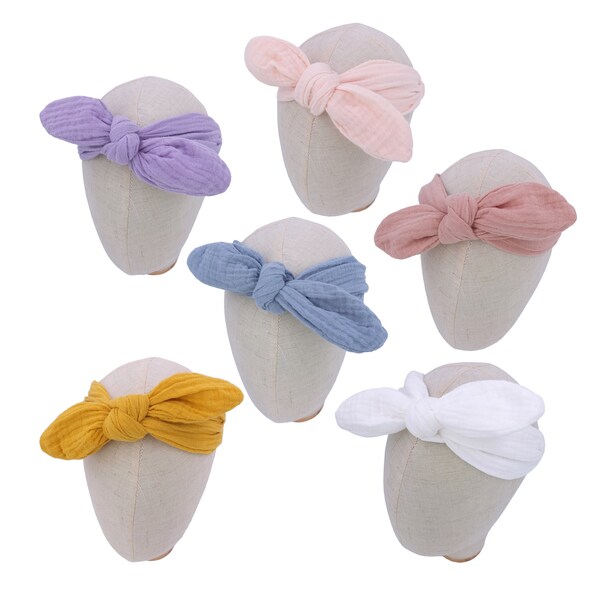 Bandeau de gaze de coton originale pour nouveau-né tout-petit bébé fille enfants Mousseline coton turban Bandeaux bunny oreille bandeaux