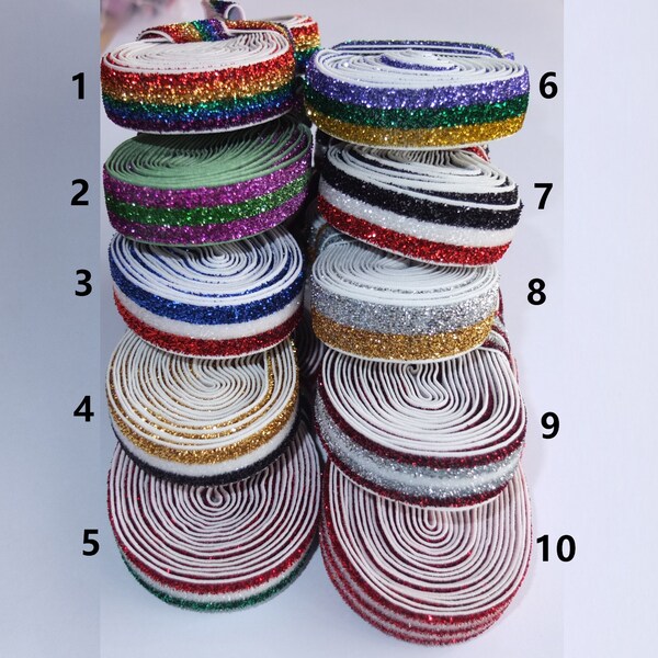 5 Yards Striped Glitter elastic bands 5/8'' Sewing Elastic Fabric DIY Hair Elastic Headband Hair band Hair bow Colorful elastic Craft Supply