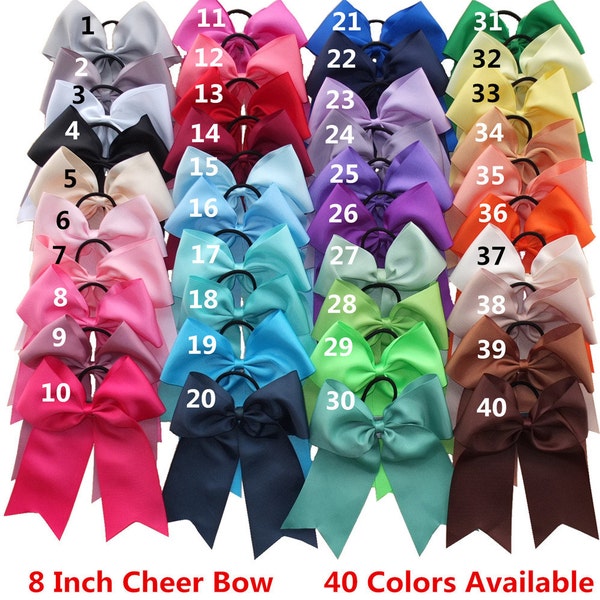 3-40 stuks sets, 8 inch Cheer Bows met Elalstic Loop, 40 kleuren beschikbaar, Cheer leidende strikken, Grote haar strikken, Baby / Meisje Hair strikken, Hair Ribbons