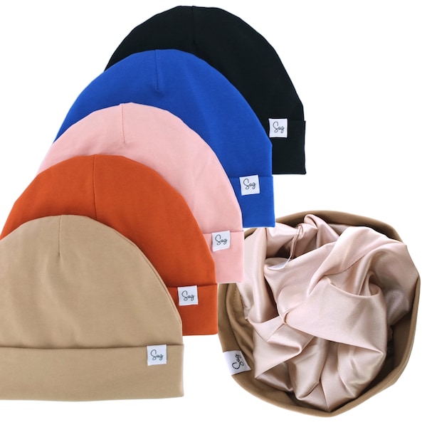 Jersey Beanie Silky Satin Lined Hat for Newborn Baby Boys Girls Bonnets Toddler Infant Little Kids Hair Care Beanies Caps Head Wraps