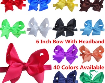 5-40 pcs,U pick Colors,6 Inch Hair Bow with Elastic Headband, Hair bows,Hair bandS,FOE Headband, Baby/Toddler/Girl headband,Baby Gift