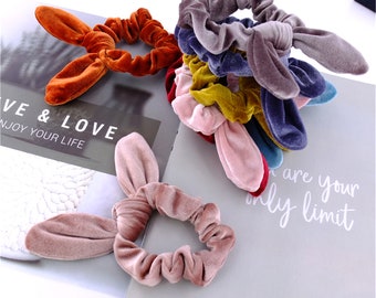 Pick 4 Velvet Bunny Ear Hair Scrunchies Girls Women Velvet Knot Bow Hair Bands Rabbit Ear Hair Ties Ponytail Holder Velvet Scrunchies