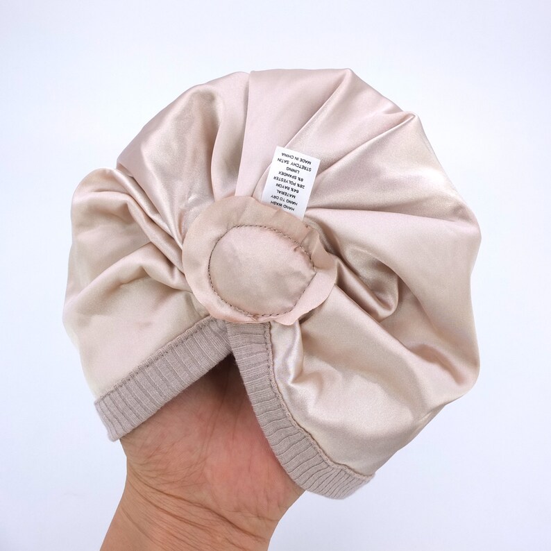 Chapeau Turban doublé en Satin soyeux pour bébés bébés filles garçons Bonnet nouveau-né coton Bonnet petits enfants casquettes de sommeil image 9