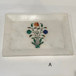 Marble Semi precious Gemstone Inlay Tray 10 inches x 7 inches