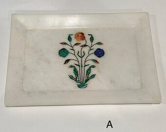 Marble Semi precious Gemstone Inlay Tray 10 inches x 7 inches