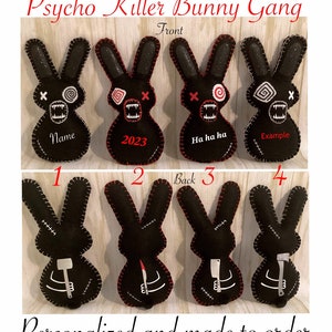 Psycho Killer Bunny Gang, Handmade Felt Rabbit, Personalized, Creepy Goth Bunny Doll