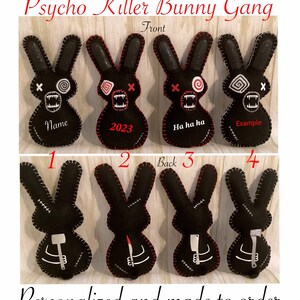 Psycho Killer Bunny Gang, Handmade Felt Rabbit, Personalized, Creepy Goth Bunny Doll