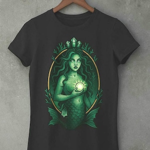 Mystic Sea Siren T-Shirt – Spooky Mermaid with Glowing Orb | Dark Fantasy Sea Creature Tee | On The Creepy Side