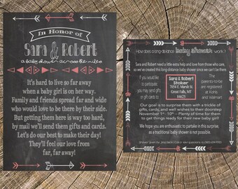 Long Distance Baby Shower-Girl-Chalkboard (5x7 invitation and 5x5 insert card)
