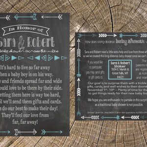 Long Distance Baby douche-Boy-schoolbord (5 x 7 uitnodiging en 5 x 5 invoegen kaart)