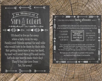 Long Distance Baby Shower-Neutral-Chalkboard (5x7 invitation and 5x5 insert card)