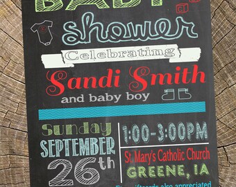 Baby Boy Chalkboard Shower Invitation