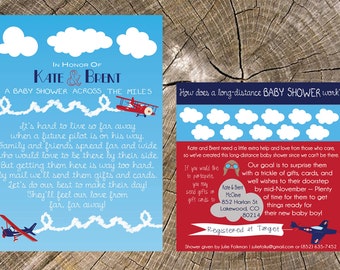 Airplane Long Distance Baby Shower Invitation & Insert