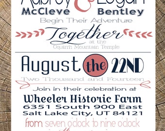 Coral and Navy Wedding Invitation